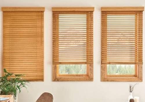 image of wood window curtains